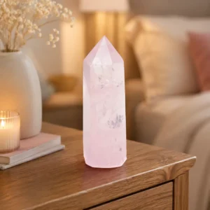 Rose Quartz point placed on southwest bedroom corner for love feng shui