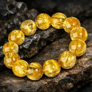 Golden Titanium Quartz bracelet for Metal element wealth and authority