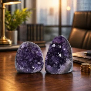 Amethyst Geode placed on southeast wealth corner for feng shui abundance