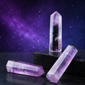 Amethyst point placed on south side of desk for Fire Element feng shui
