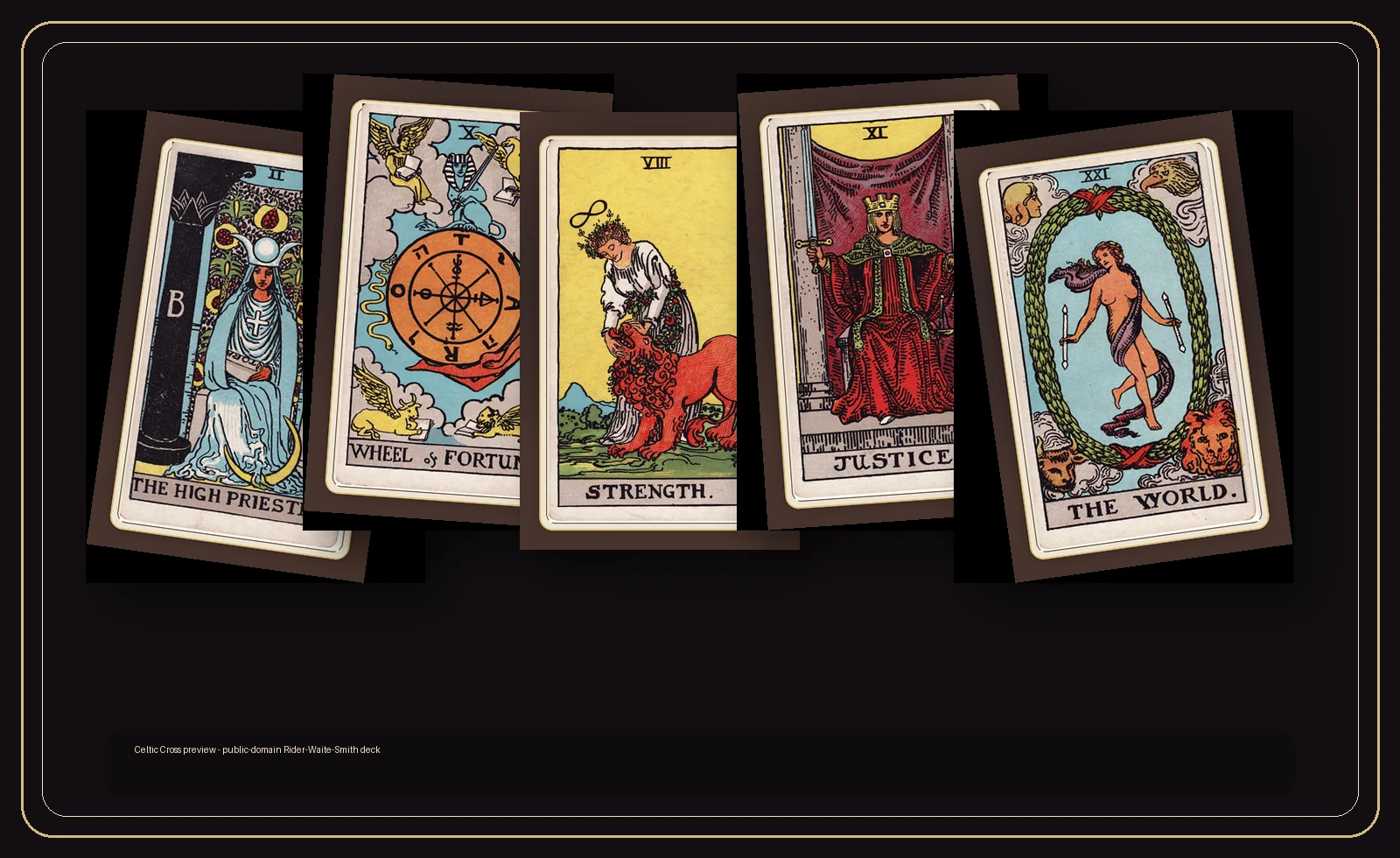 Celtic Cross tarot spread preview with a multi-card layout